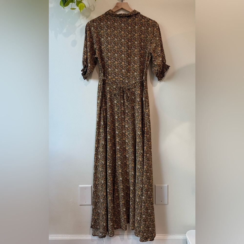 Natural Life Brown Floral Button Front Dress Boho Midi Prairie Cottagecore Sz S - Picture 7 of 8